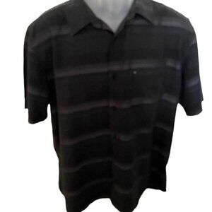 Quiksilver Black Stripes Collared Short Sleeve Shirt Men L Large